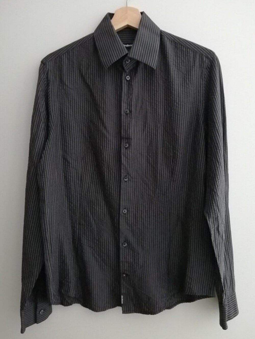 Strellson Men's Bowie 100% Silk Seersucker Stripe Button Up EU 40 or 15 3/4 Neck